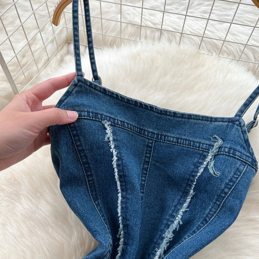 Denim Halter Dress with slit and gradient effect